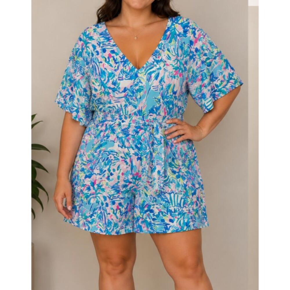 Lilly Pulitzer Parigi Romper Sz XL- XXL "Blue Ibiza Cabana Cocktail" No Tags